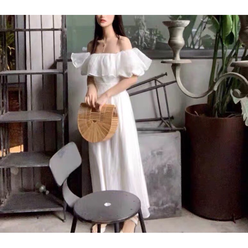 sẵn JANE'S Váy trắng trễ vai voan công chúa bèo gợn sóng ( kèm ảnh khách) J0183