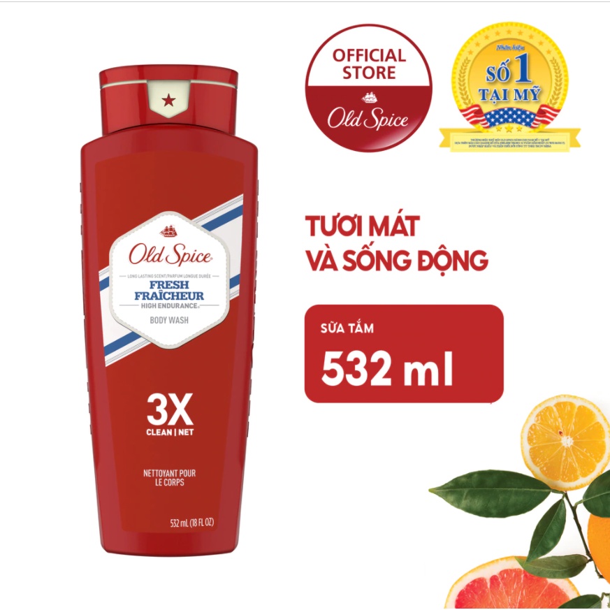 Sữa tắm nam OLD SPICE Fresh High Endurance Body Wash 532ml (Đỏ Viền Xanh Dương)