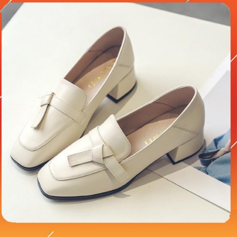 PAMELA  - Giày Loafer Nữ Mũi Vuông Phong Cách Hàn Quốc Phối Nơ Lệch 2021 (5cm) - Gi04