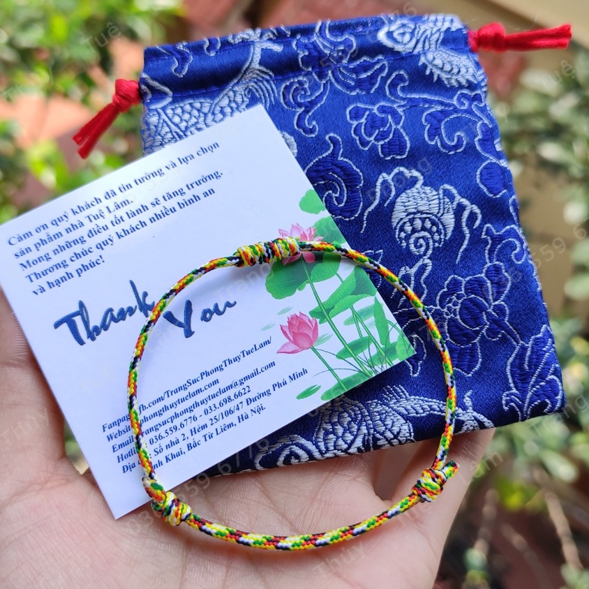 Vòng tay chỉ ngũ sắc tây tạng may mắn bện xoắn giữa phong cách dễ thương