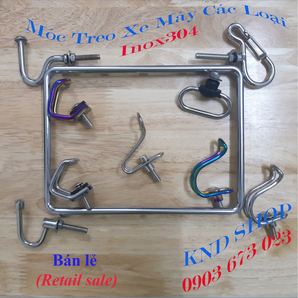 Móc treo đồ xe máy, Móc treo xe máy Inox304 và Inox xi titan 7 màu các loại - Giá bán lẻ 01 cái | KND Shops