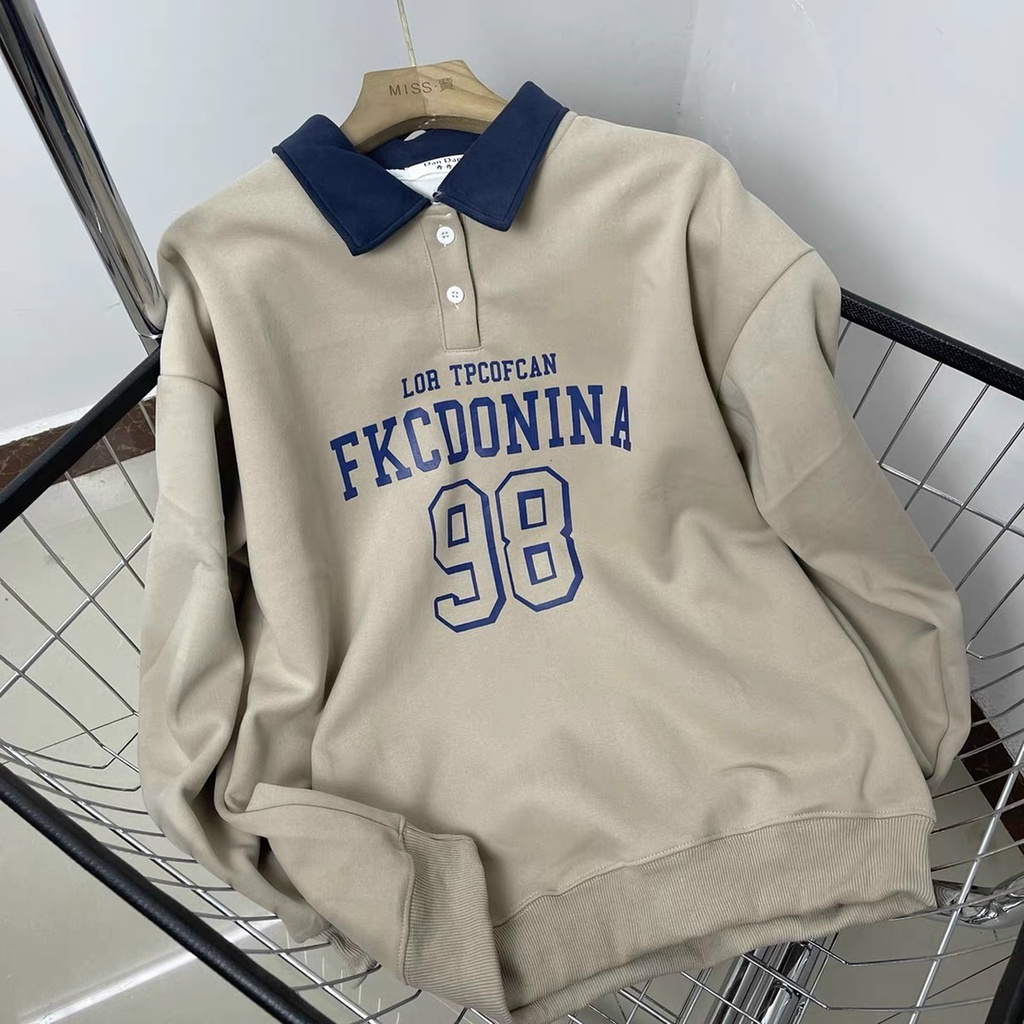 Áo Sweater FKC98 cổ POLO Nam Nữ Unisex in Cao cấp vải nỉ cotton form rộng OVERSIZE