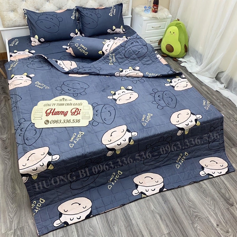 Bộ 5 Món Chăn Ga Gối Cotton Poly Cao Cấp Chăn hè Trần Bông 3 Lớp Hàng loại 1 gohomebedding