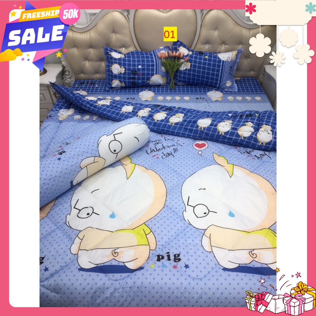 Bộ chăn phao kèm ga gối và vỏ gối ôm poly ấm áp