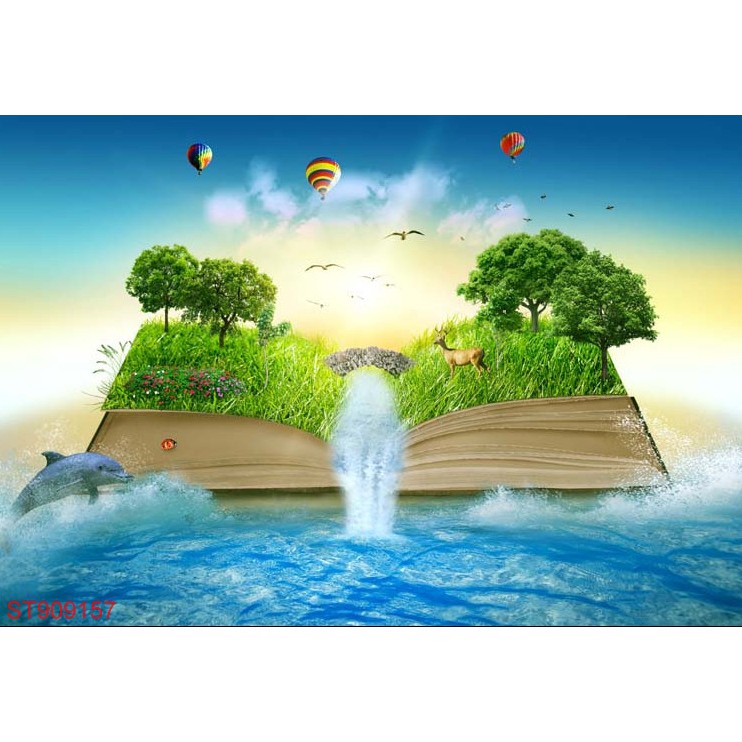 Tranh dán tường 3D thác nước sơn thủy hữu tình - Tranh phong cảnh thiên nhiên sơn thủy đẹp