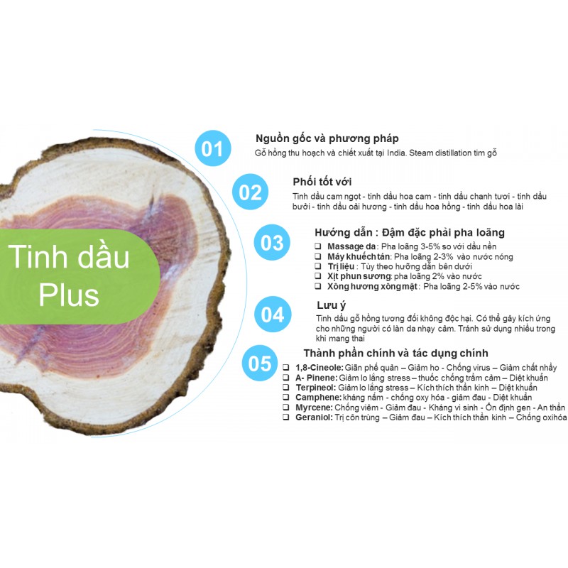 Tinh dầu gỗ hồng plus 20ml – Rosewood EO nguyên chất thiên nhiên Ấn Độ – Tập trung, Thiền định