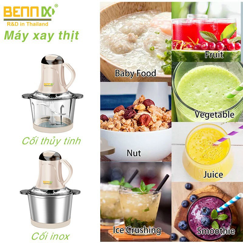 Máy xay thịt thực phẩm cối lớn 3 lít Bennix Thailand BN558 có phụ kiện bóc tỏi đánh trứng
