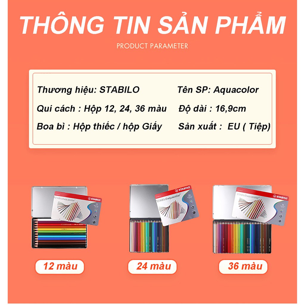 Chì màu nước STABILOaquacolor hộp thiếc 24 cây + 1 bút cọ nước HDWB103 + Tuyển tập tô màu STABILO SVCB (CLW1624MB+)