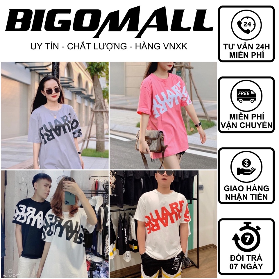Áo thun tay lỡ QUARE Chữ Chéo BIGOMALL - Áo phông nam nữ unisex freesize Form rộng 65kg