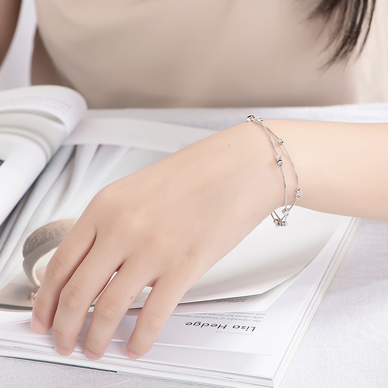 Vòng tay bạc ý 925 ngôi sao 2 lớp bi tròn cho nữ
