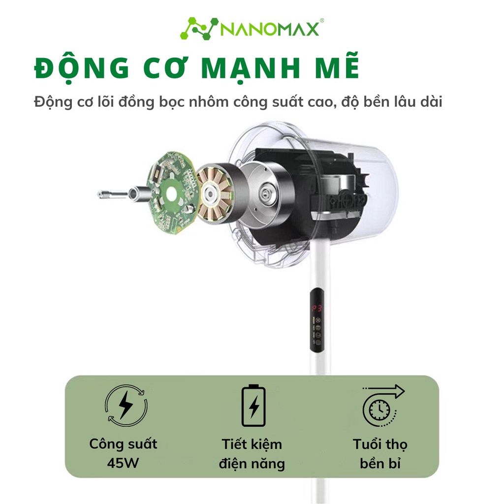 Quạt Cây Đứng Nanomax Có Điều Khiển Từ Xa, Màn Hình Lcd Cảm Ứng, Công Suất 45w Với 2 Chế Độ Gió Riêng Biệt