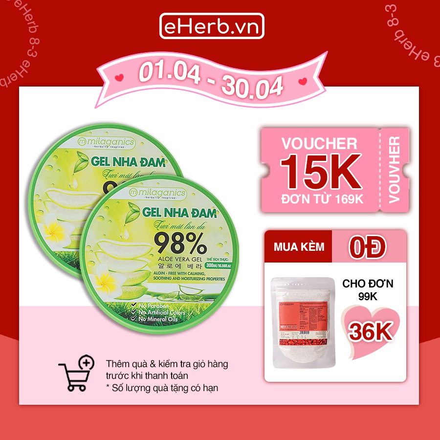 Combo 2 Gel Lô Hội Dưỡng Ẩm Đa Năng &amp; Làm Mềm Da Từ Nha Đam Tươi MILAGANICS 300ml/ Hũ