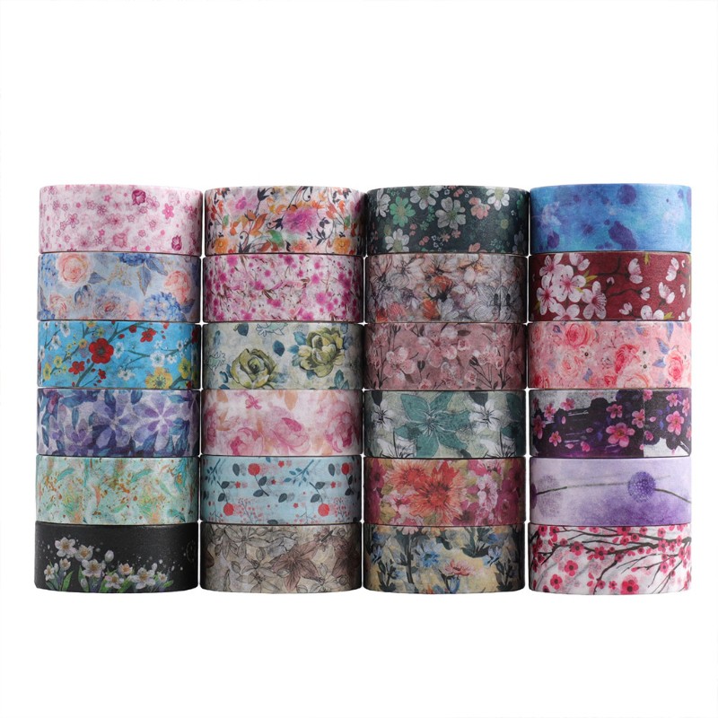 Set 24 Cuộn Băng Dính Washi Tape In Họa Tiết Dễ Thương