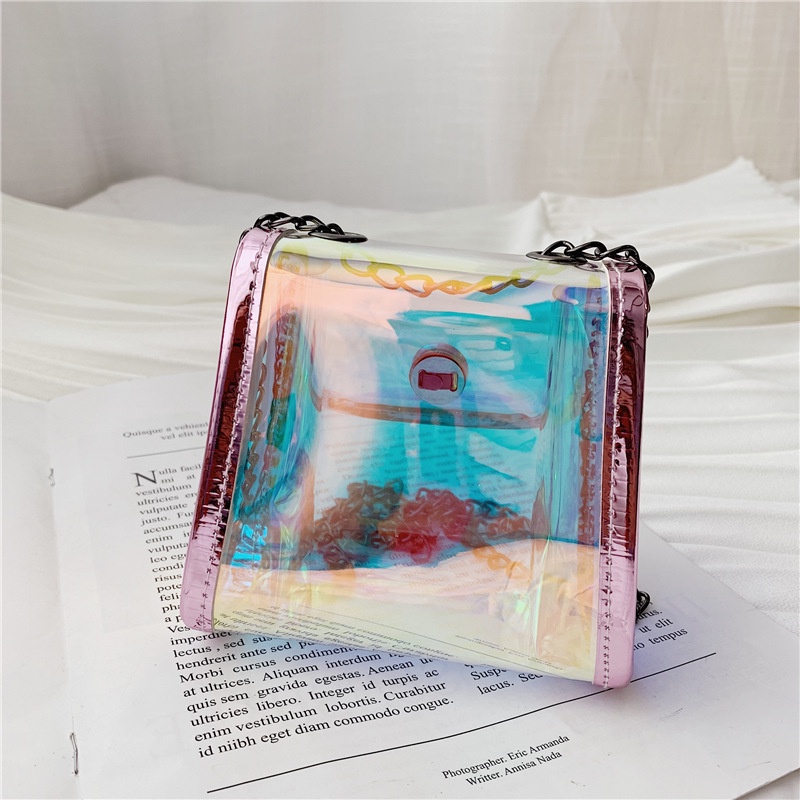 Túi đeo chéo Ielgy dáng vuông thiết kế nhỏ nhắn màu laser trong suốt đáng yêu dành cho bé gái