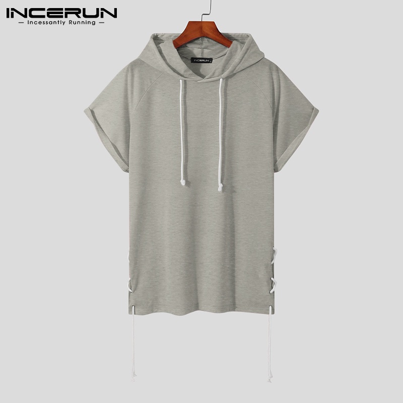 INCERUN Áo Hoodie Dây Rút Ngắn Tay Thời Trang Trẻ Trung Cho Nam
