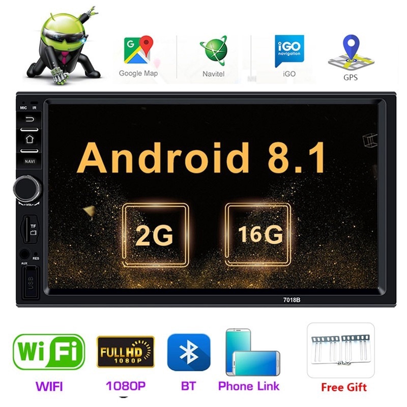 Máy phát MP5 7018B hỗ trợ FM/ WiFi/USB/TF/AUX 2+16G màn hình cảm ứng HD 7'' 2Din Android 9.1 cho xe ô tô