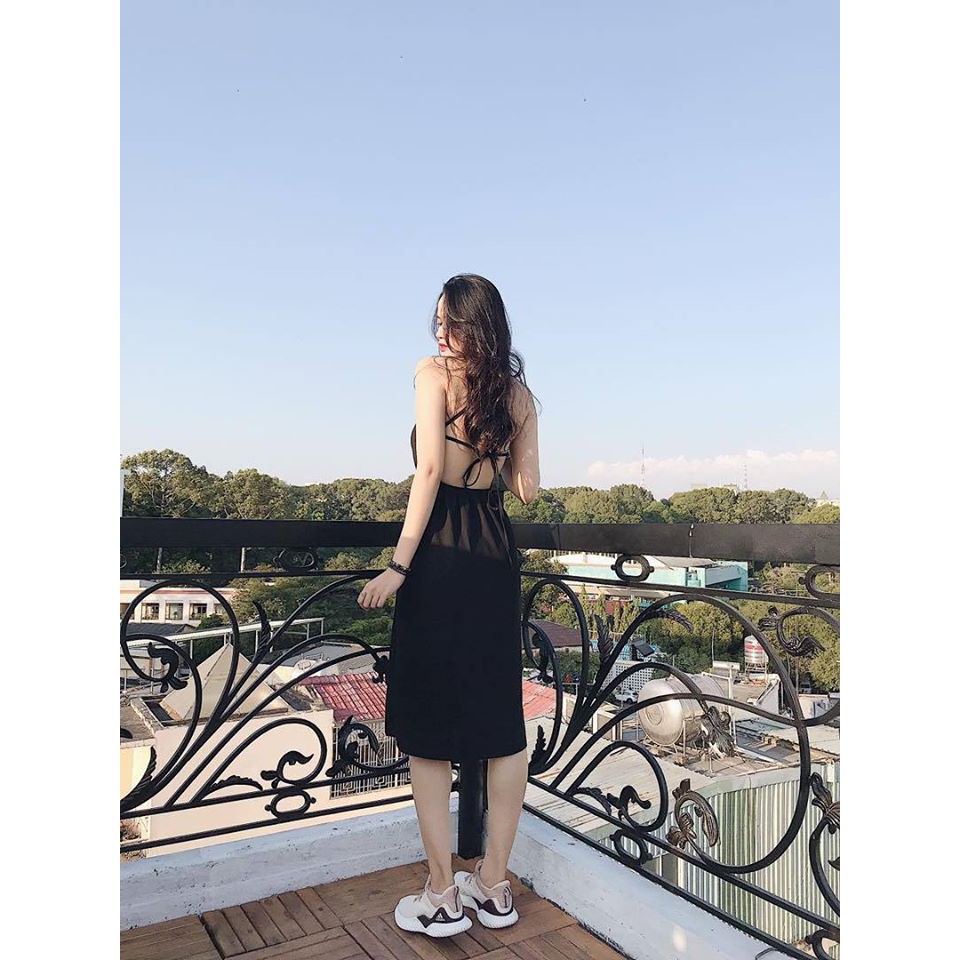 ĐẦM MAXI HỞ LƯNG DÂY ĐAN CHÉO XẺ TÀ