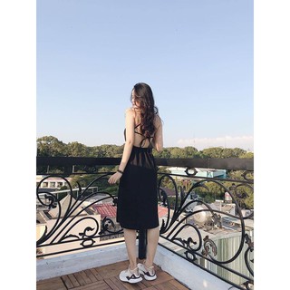 ĐẦM MAXI HỞ LƯNG DÂY ĐAN CHÉO XẺ TÀ