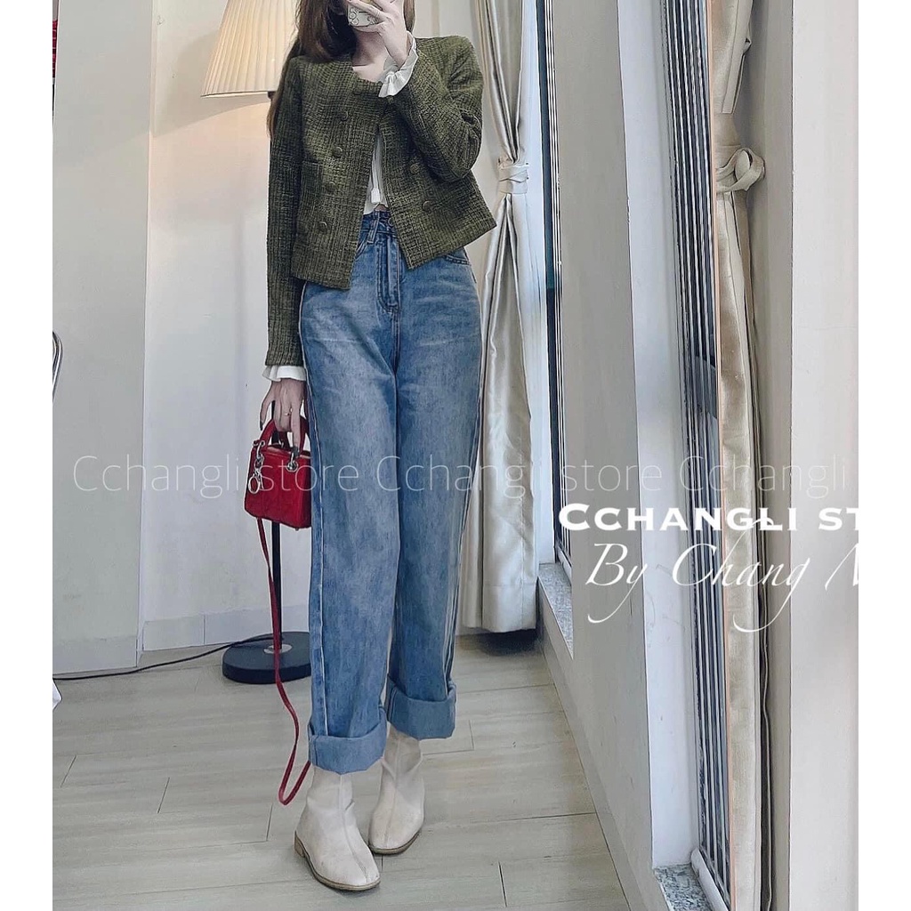 Áo khoác dạ tweed 2 lớp dày dặn cúc đồng vintage,Áo khoác dạ nữ trẻ trung cực xinh