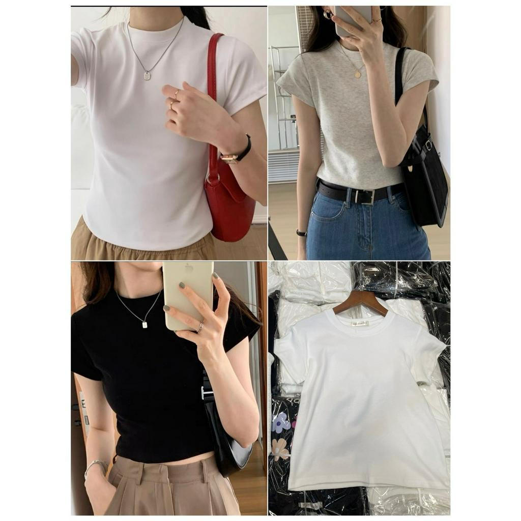 Áo phông dáng babytee bo cổ 3 màu đen ghi trắng - 247store.vn - Aobabyteeboco_P0k3