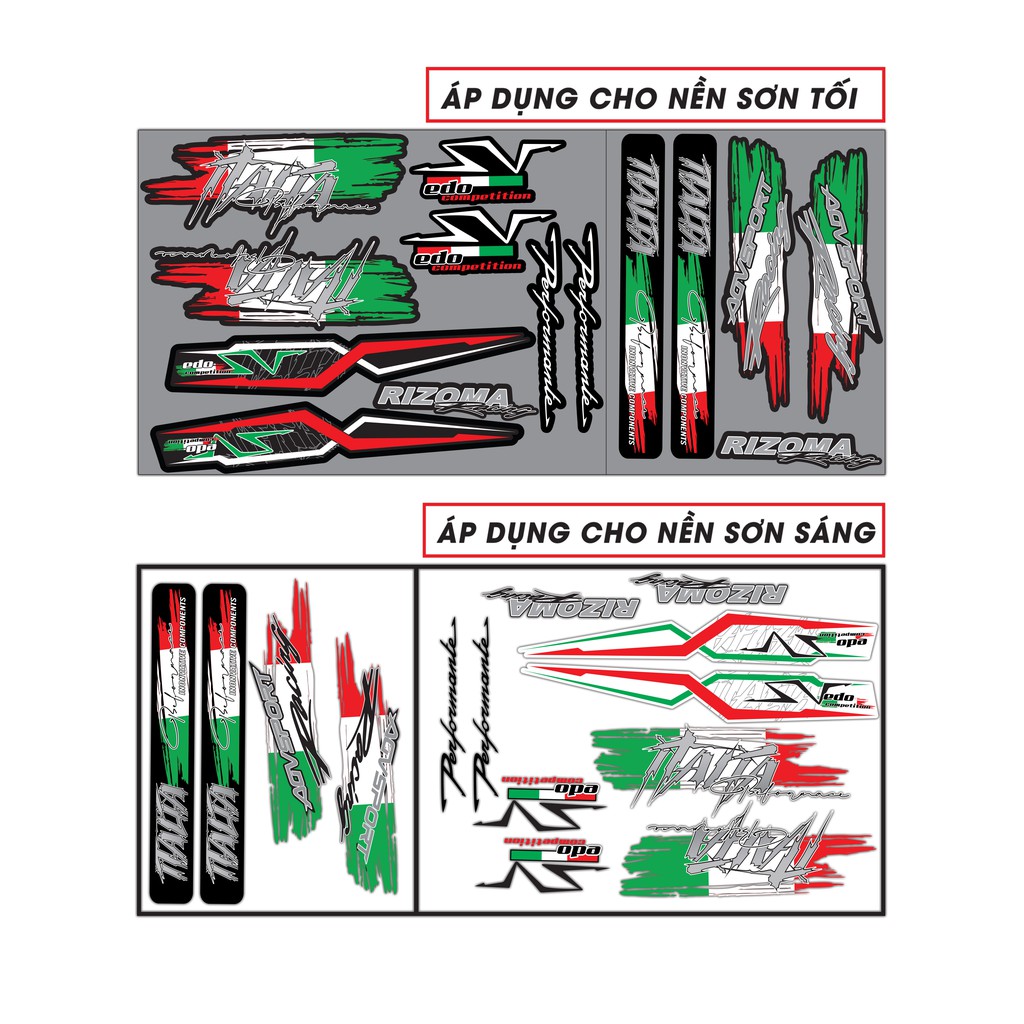 Bộ Tem Dán Xe Performance italia 2 Dán Xe Máy, Xe Điện | Bộ Tem Dán Đa Vị Trí