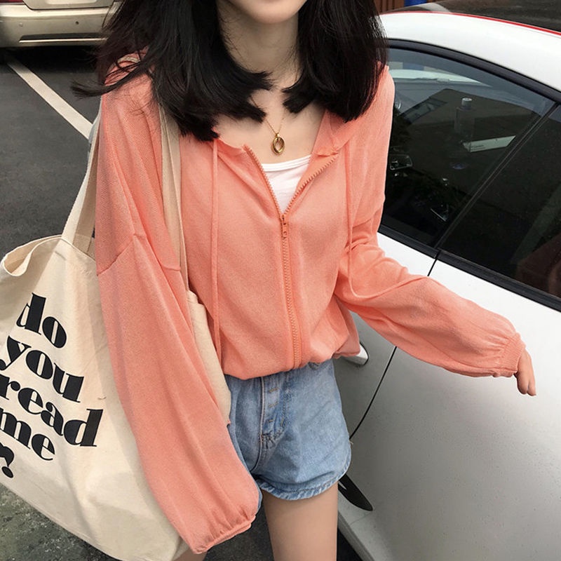 Áo khoác thể thao dáng rộng có mũ trùm và khóa kéo màu trơn thời trang trẻ trung cho nữ