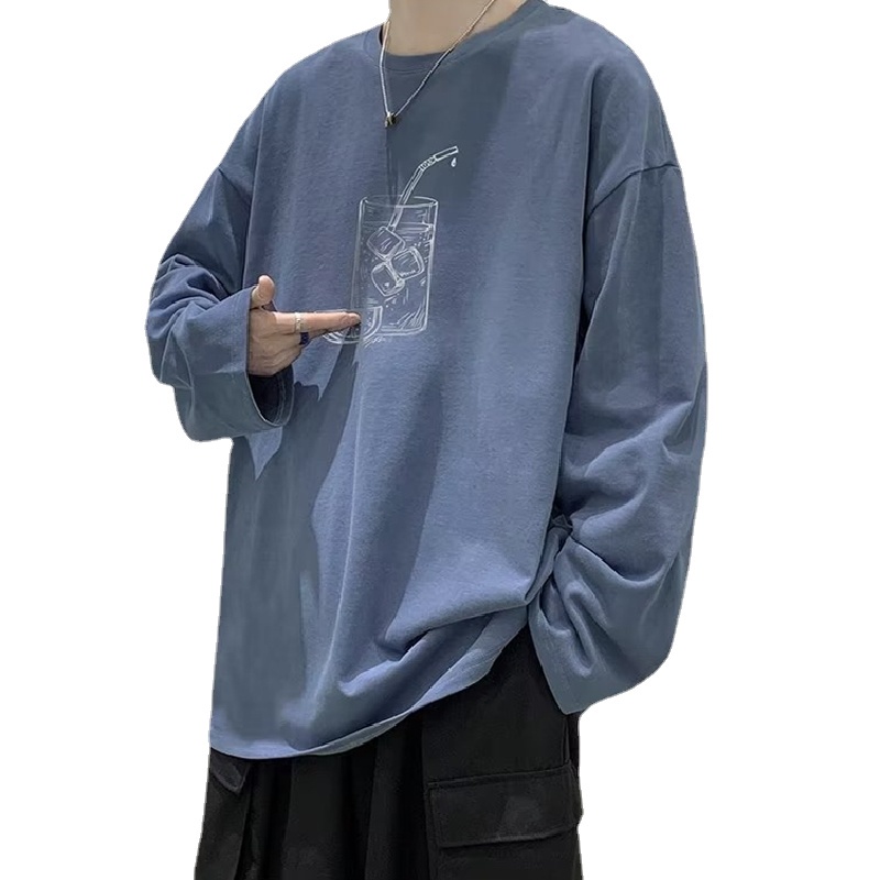 Áo Thun Tay Dài Cổ Tròn Dáng Rộng In Họa Tiết Thời Trang Cho Nam Size M-5XL