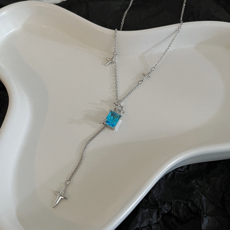 Vòng cổ Đính Đá Zircon Xanh Dương Thiết Kế Đơn Giản Tinh Tế