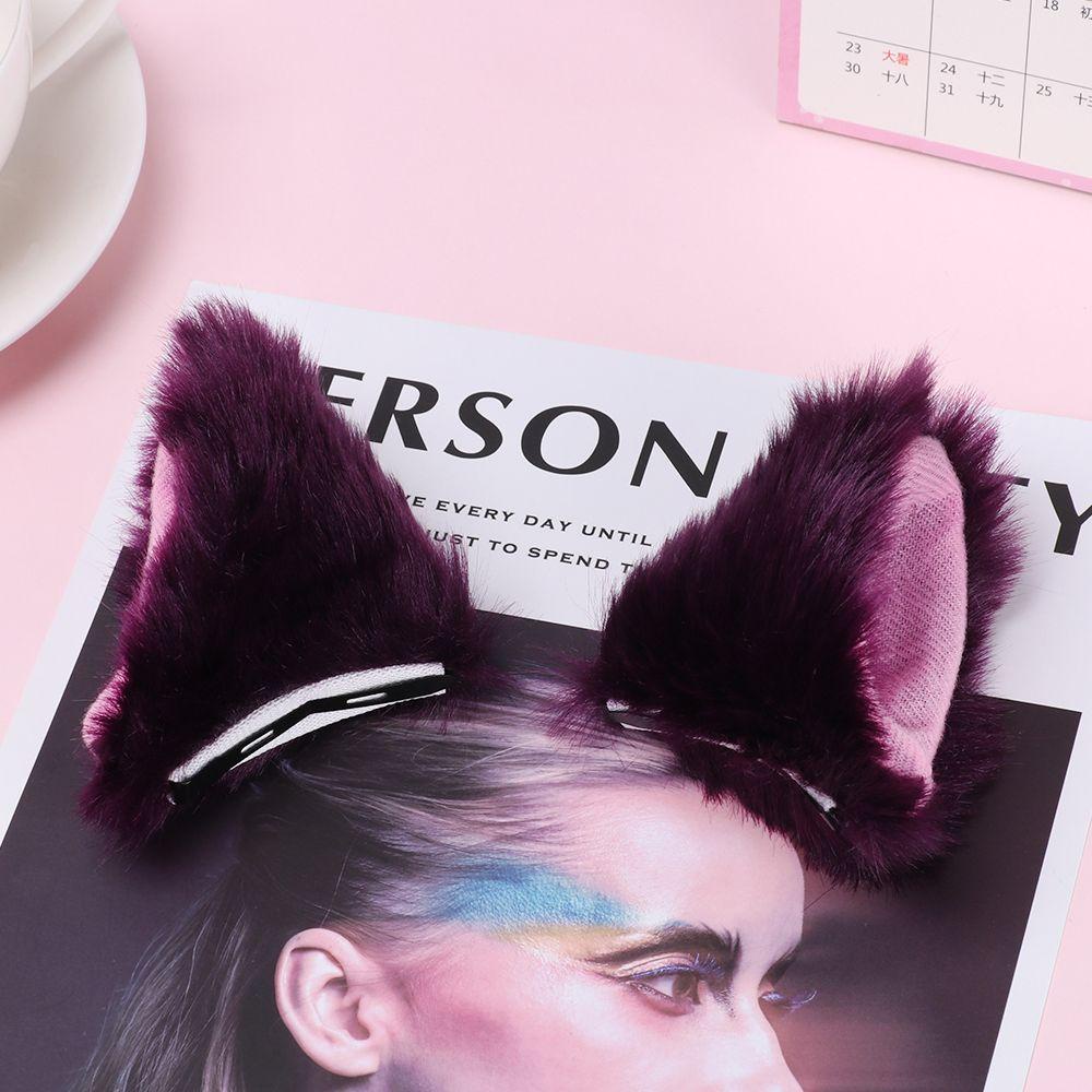 ROSE 1 Cặp Kẹp Tóc Hình Tai Mèo Bằng Lông Nhung Dễ Thương Xinh Xắn Dành Cho Nữ