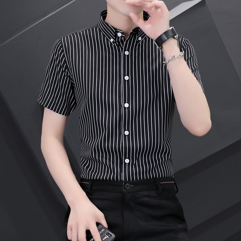 Áo Sơ Mi Công Sở Kẻ Sọc Bằng Lụa Băng Co Giãn Thời Trang Cho Nam