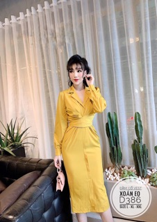 Bigsize Đầm cổ vest xoắn eo D386