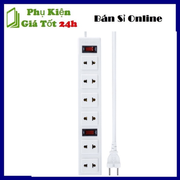 Ổ Cắm Điện Dài 6 Lổ 2 Công Tắc Cao Cấp