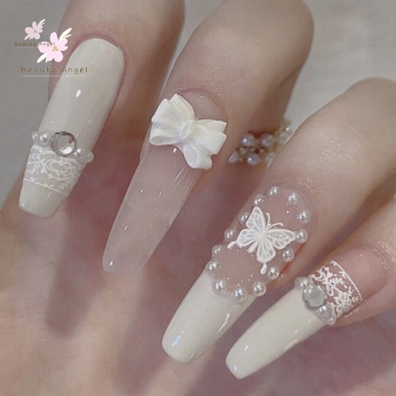 YADORNOS 24 Móng tay giả đính nơ có thể tháo rời làm đẹp cho nữ