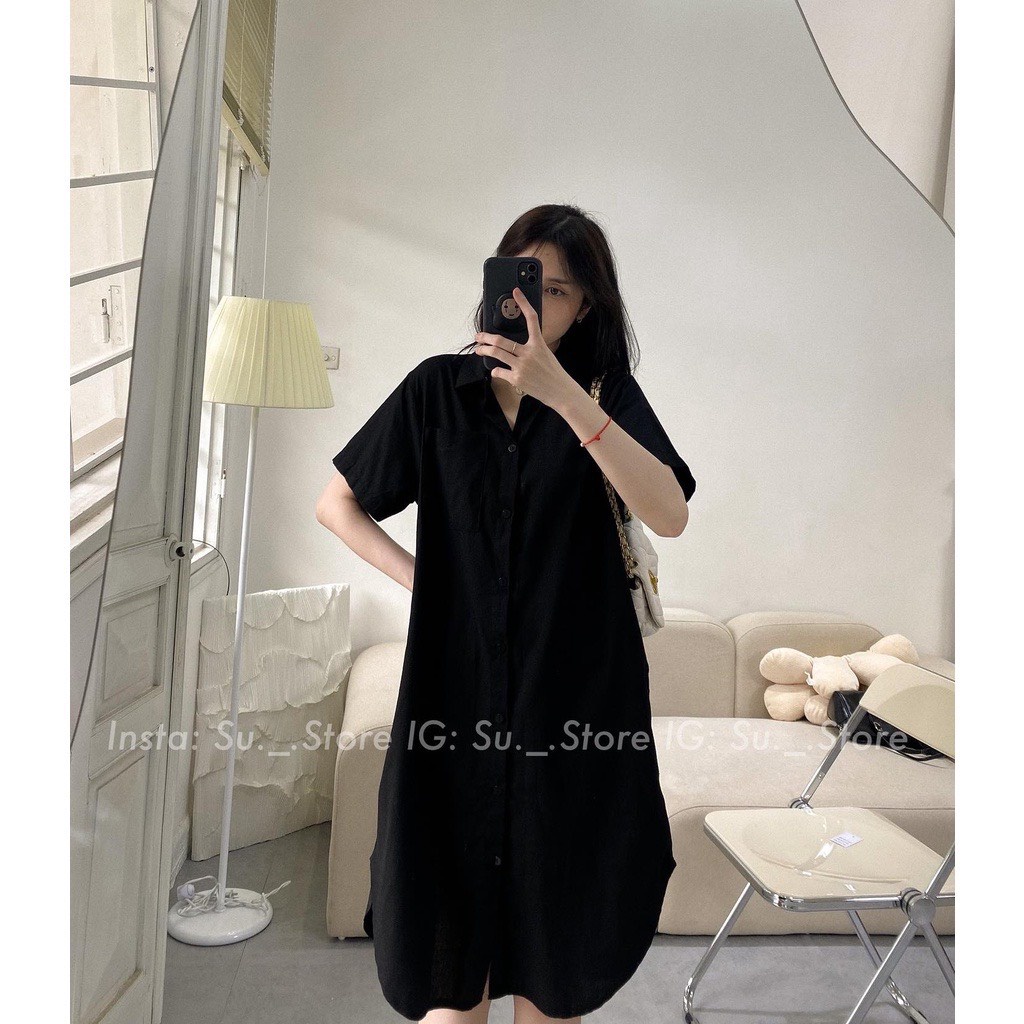 Váy sơ mi thanh lịch V.108 , Váy kiểu cộc tay trơn cổ đức xẻ tà nhẹ túi 1 bên ngực 4 màu ngọt ngào - Thời trang nữ Chấm | BigBuy360 - bigbuy360.vn