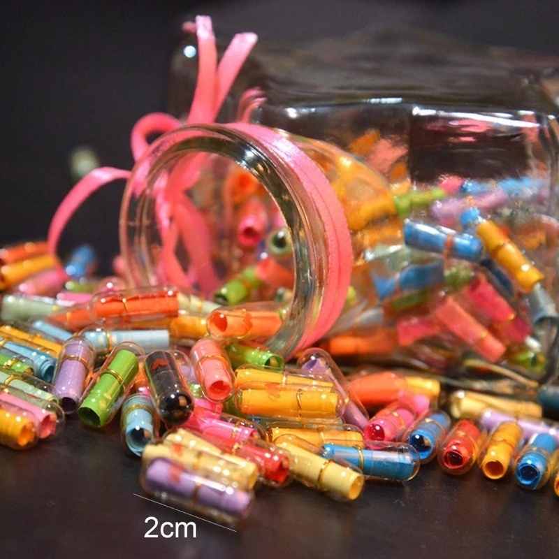 (Chai không bao gồm) Bộ 100 lọ điều ước trong suốt kèm hình viên thuốc mini xinh xắn dành cho valentine/giáng sinh