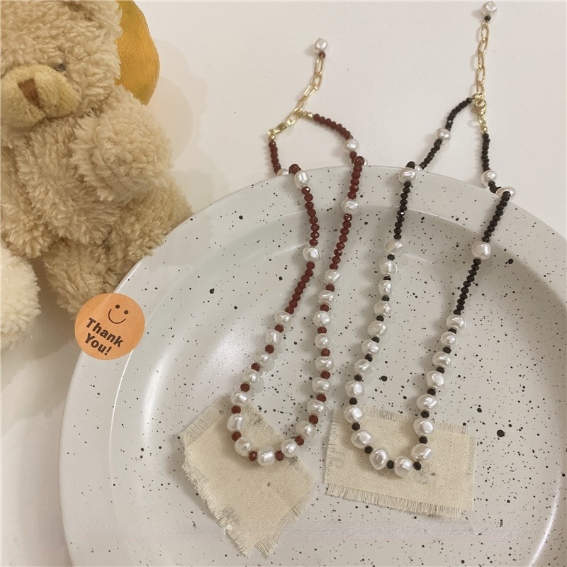 Dây Chuyền Ngọc Trai Màu Đen Đỏ Phong Cách Hàn Quốc 19A1302