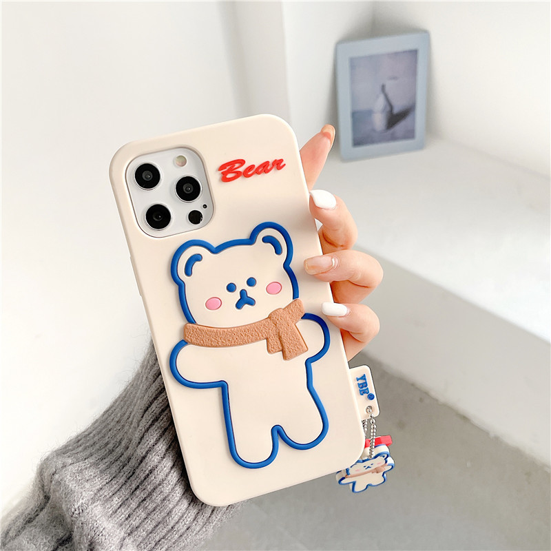 DINUO-Applicable iPhone12 Shy Bear 11ProMax Mobile Shell XR Apple SE Silicone Xs Pendant 7/8Plus