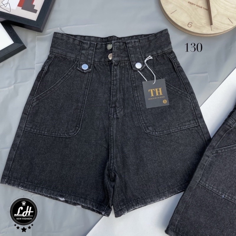 Quần jean nữ short cạp cao kiểu túi đắp vuông MS 130