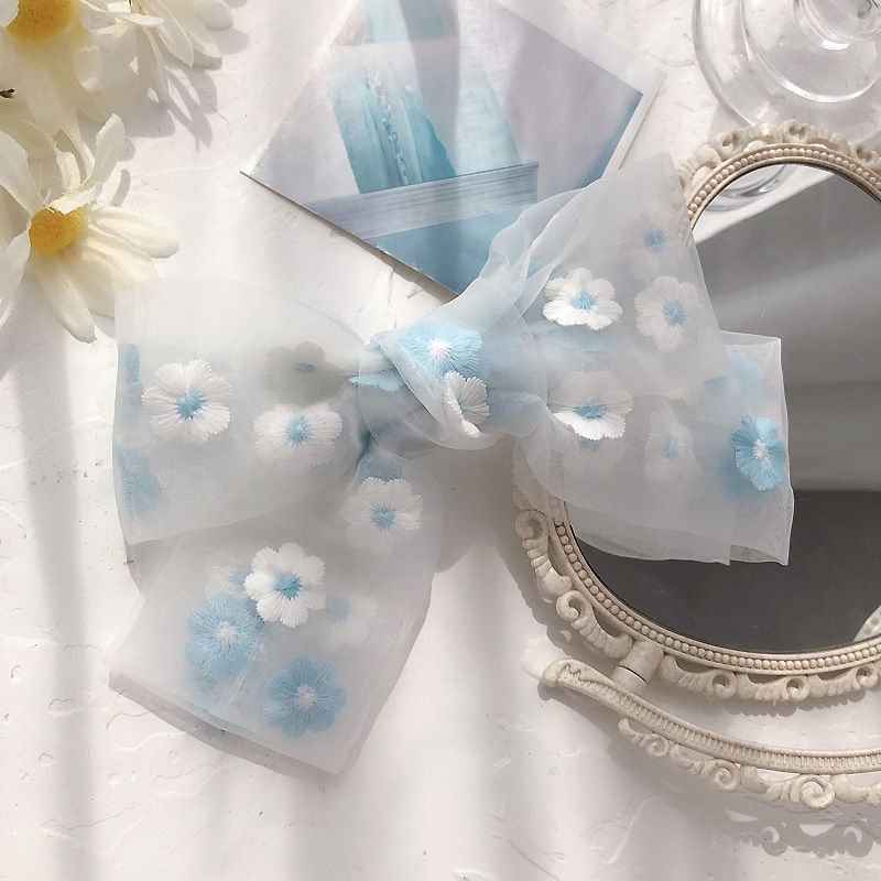 Dây buộc tóc hình nơ họa tiết hoa cúc nhỏ xinh xắn thời trang Hàn Quốc
