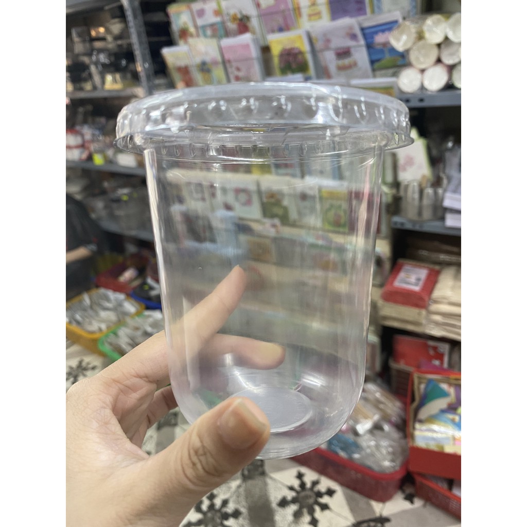 50 cốc nhựa đáy tròn 350ml hoặc 500ml có nắp bằng hoặc nắp cầu