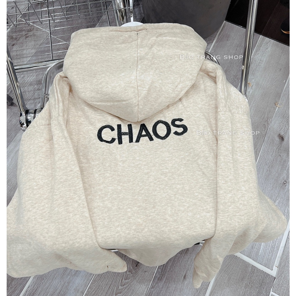 Áo Khoác Hoodie Nỉ CHAOS Hình Thêu Form Rộng Unisex Nam Nữ Phong Cách Hàn Quốc