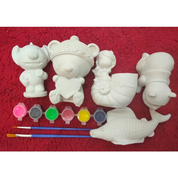COMBO 5 Tượng tô màu, tượng thạch cao giá rẻ  + 1 vỉ 6 màu + 1 cọ vẽ