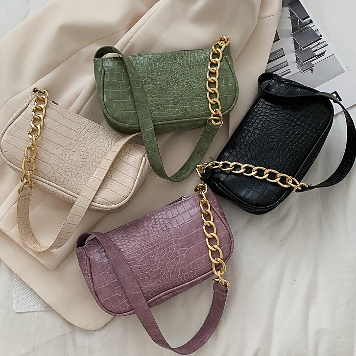 [NEW] ✨TÚI KẸP NÁCH NỮ DA PU VÂN CÁ SẤU QUAI XÍCH VÀNG CAO CẤP✨
