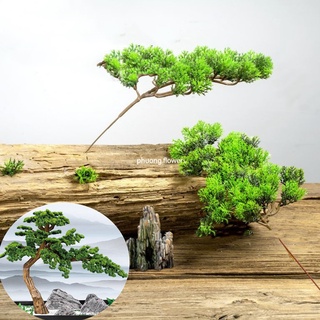 Cành tùng giả cành thông lá kim bằng nhựa cành bách xanh cụm lá la hán làm cây bonsai decor tiểu cảnh sân vườn giống100%