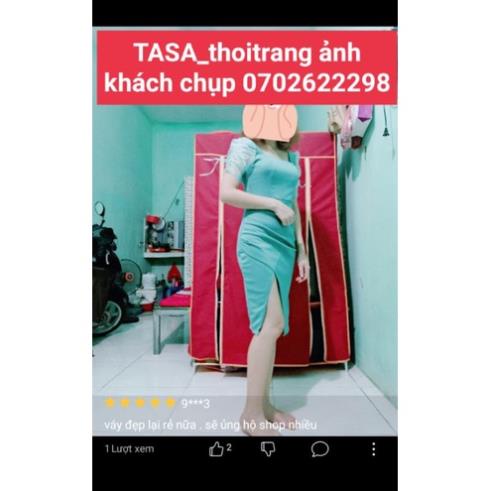 TBL-Ảnh thật Đầm ôm body xếp ly tay phồng cổ vuông có mút ngực xẻ tà cực sang chảnh đỏ đen trắng xanh vàng