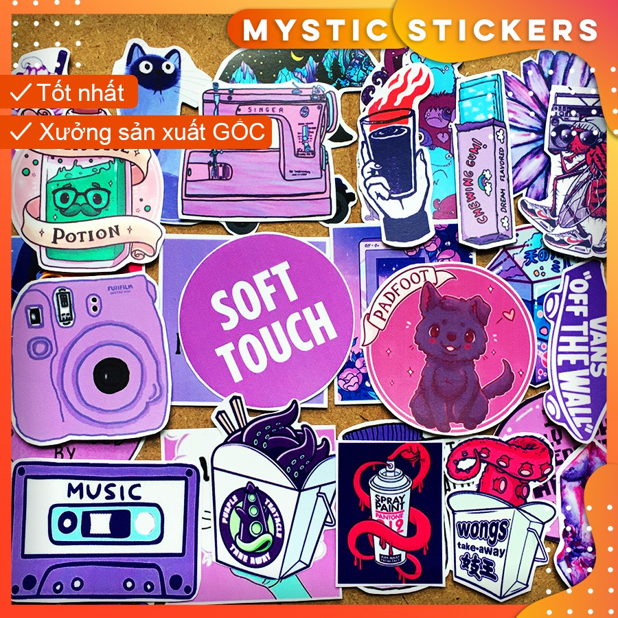 [TÍM PURPLE] 38 Sticker chống nước/ trang trí, dán xe laptop mũ bảo hiểm vali...