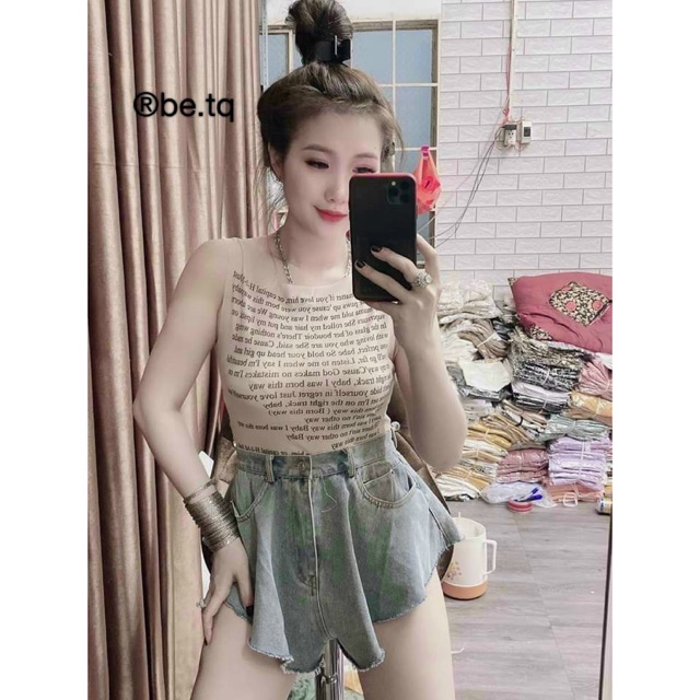 Áo ba lỗ thun nude in chữ tatoo xuyên thấu cá tính siêu hot