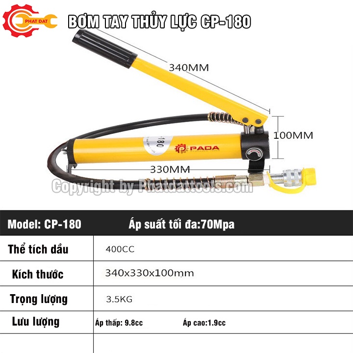 Bơm tay thủy lực PADA CP180 tay bơm thủy lực dùng cho kích con đội thủy lực bảo hành 6 tháng