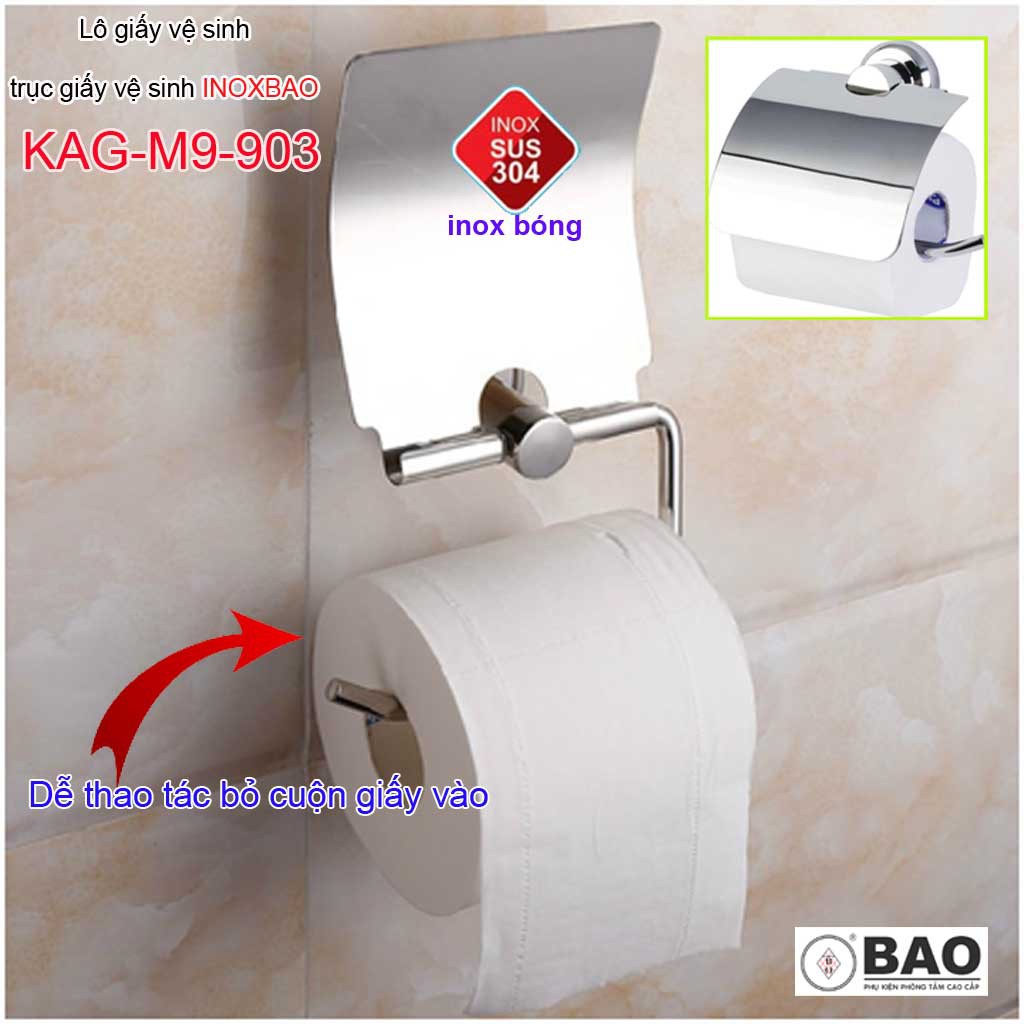 Hộp đựng giấy vệ sinh Inox Bảo KAG-M9-903, Móc giấy toilet SUS304 inox dập khuôn cao cấp thiết kế tuyệt đẹp