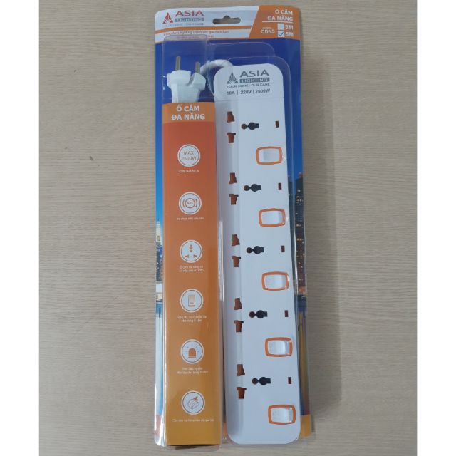 Ổ cắm điện đa năng liền dây ODN5-5M ASIA LIGHTING( bảo hành 1 năm lỗi đổi mới)